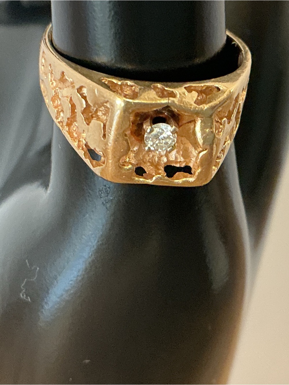 Men’s Vintage 14K Yellow Gold Diamond Nugget Ring Size 8 5.1g 0.35ct